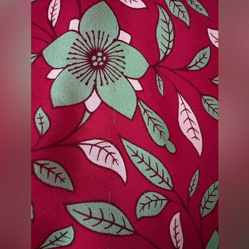 Silk Chiffon Floral Crop Blouse Ruffle Davi Red Green 4 Rare DVF Signature Print - Picture 8 of 8